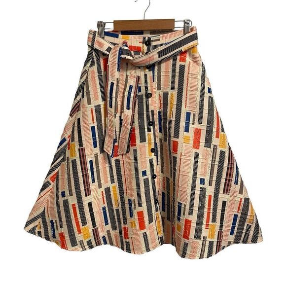 Anthropologie Hutch Textured Button Front A-Line Skirt Pockets Belted Size 0 - Picture 1 of 8